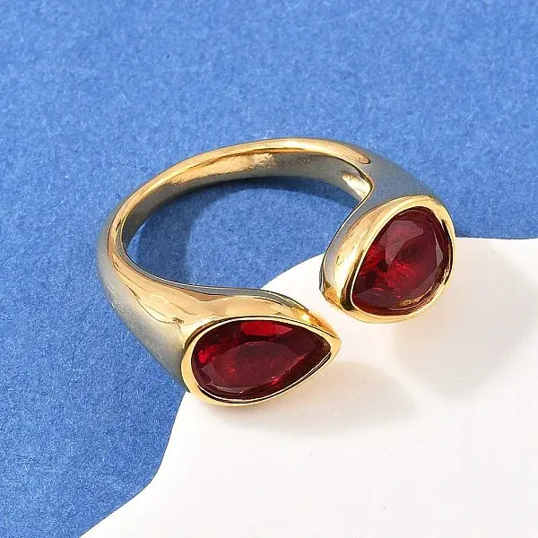 304 Stainless Steel with Glass Cuff Open Rings