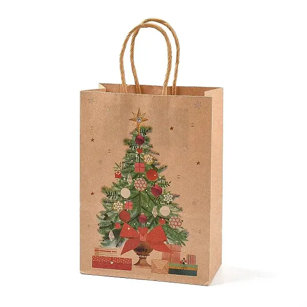 Christmas Theme Printed Kraft Paper Bags with Handles