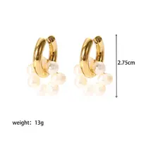 Stainless Steel Natural Pearl Round Hoop Earrings
