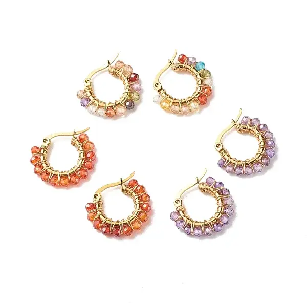 Cubic Zirconia Round Beads Braided Hoop Earrings