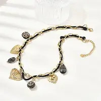 304 Stainless Steel Heart & Acrylic Black Flower Pendant Bib Necklaces for Women