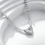 304 Stainless Steel Clear Cubic Zirconia Heart Pendant Necklaces for Women