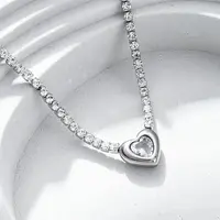304 Stainless Steel Clear Cubic Zirconia Heart Pendant Necklaces for Women