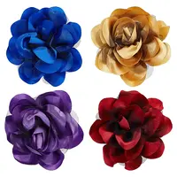 4Pcs 4 Colors 3D Flower Iron with Satin Fabric Safety Pin