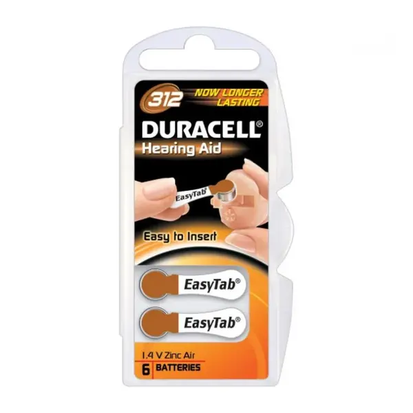 Baterie do naslouchadel Duracell DA312 Easy Tab 6 kusů