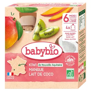 BABYBIO Kapsička kiwi, mango a kokos 6m+ 4 x 90 g