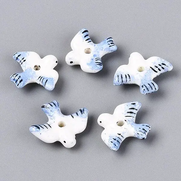 Hand Painted Peace Dove Porcelain Beads