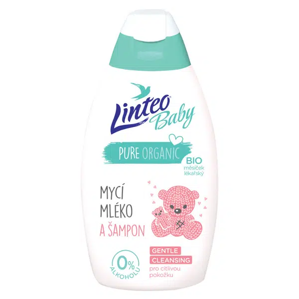 LINTEO Baby Mycí mléko a šampon s Bio měsíčkem lékařským 425 ml