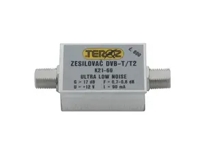 Anténní zesilovač TEROZ 600X, nízkošumový, UHF, G17dB, F0,7dB, U>120dBµV, F-F