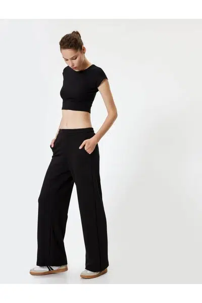 Koton Flare Leg Leggings Trousers Ribbed High Waist Slim Fit