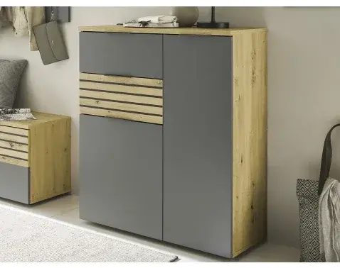 Predsieňová skrinka/botník Milan, dub artisan/sivá%