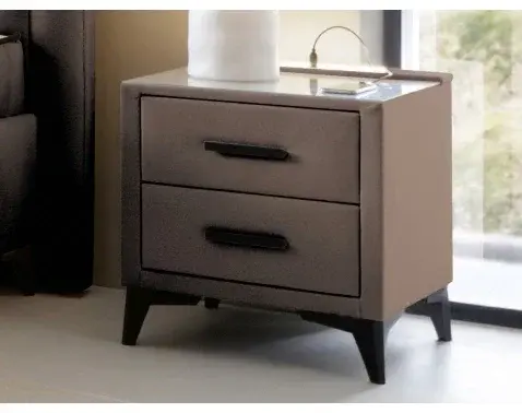 Nočný stolík Lusaka, hnedá látka, s osvetlením a USB%