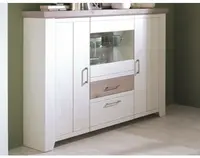 Vysoká komoda Cruz 143 cm, bielená pínia/šedý dub%