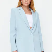 Trendyol svetlomodré s pravidelnou podšívkou detailne tkané sako