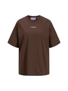 JJXX Oversize tričko 'JXSTUDIO VESTERBRO'  tmavohnedá / biela