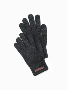 Ombre Men's knitted gloves with wool - black melange