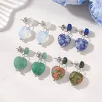 Heart Mixed Stone Dangle Stud Earrings