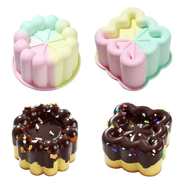 2Pcs 2 Styles Square Circular Cake Baking Silicone Molds