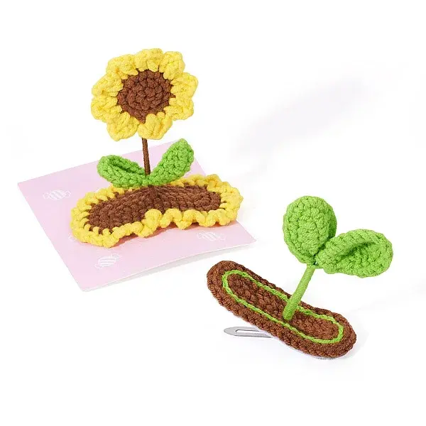 2Pcs 2 Styles Handmade Knitted Wool Snap Hair Clip
