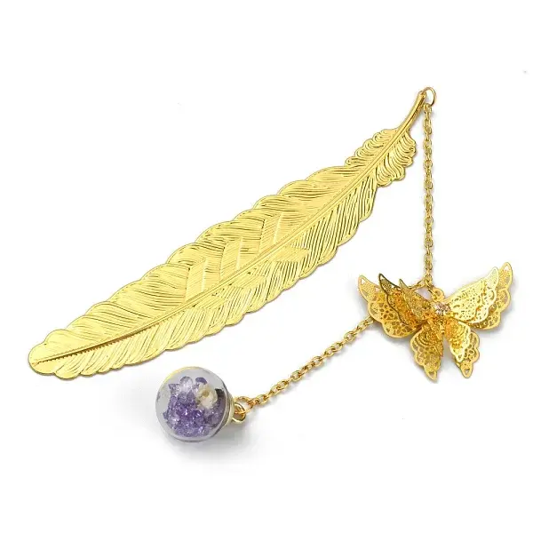 Golden Tone Brass Feather Bookmarks