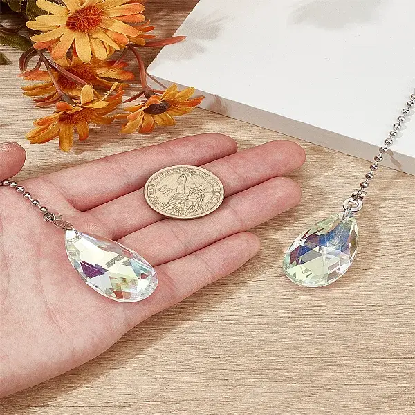 2Pcs Teardrop Glass Charms Ceiling Fan Pull Chain Extenders