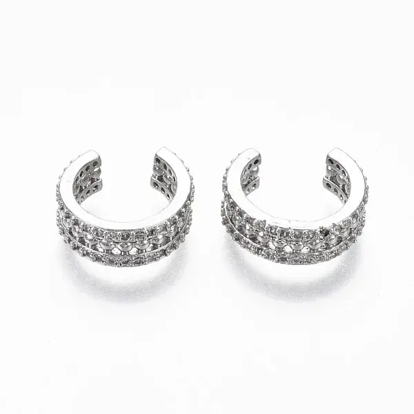 Brass Micro Pave Clear Cubic Zirconia Cuff Earrings