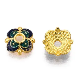 4-Petal Alloy Enamel Bead Caps