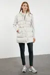 Trendyol Ecru Oversize Hooded Belted Water Repellent Winter Puffer Vest