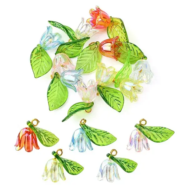 10Pcs 5 Colors Acrylic & Plastic Pendants
