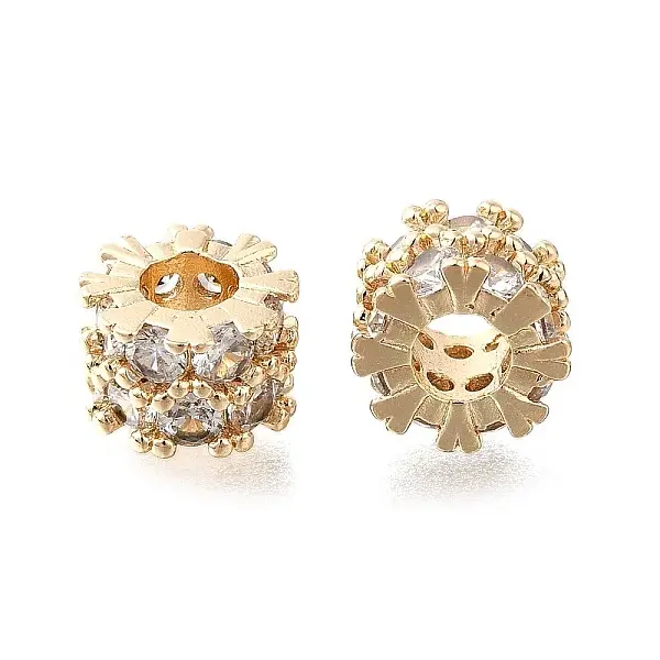 Brass Micro Pave Clear Cubic Zirconia Beads