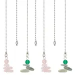 4Pcs 2 Styles Natural Rose Quartz & Green Aventurine Charms Ceiling Fan Pull Chain Extenders