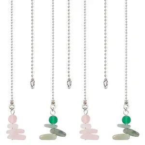 4Pcs 2 Styles Natural Rose Quartz & Green Aventurine Charms Ceiling Fan Pull Chain Extenders