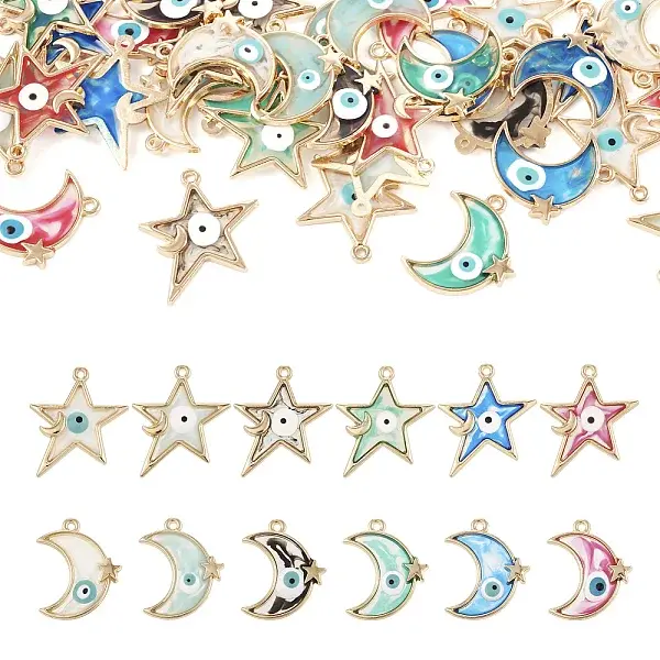 48Pcs 12 Style Alloy Enamel Pendants