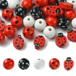 40Pcs 5 Styles Ladybug Theme Spray Painted Wood Beads