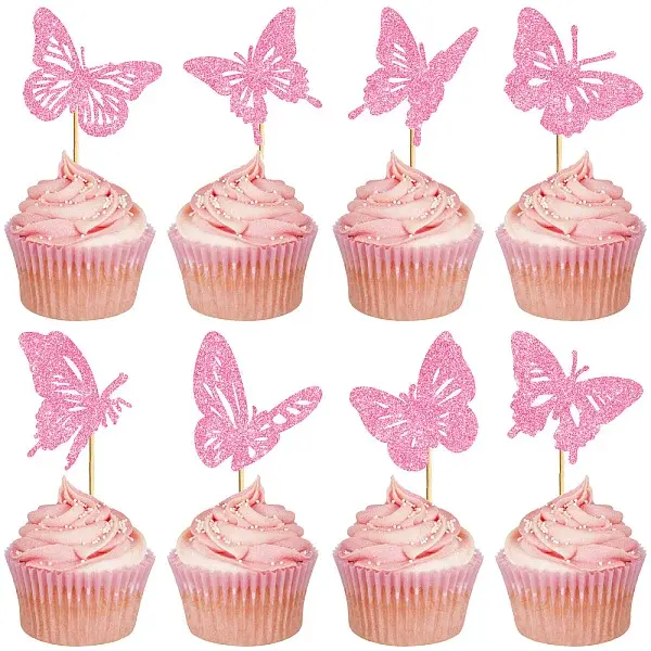 Paper & Glitter Sequins Cake Toppers with Bamboo Stick