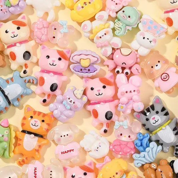 50Pcs 5 Styles Resin Cartoon Animal Cabochons