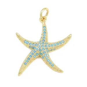 Brass Micro Pave Sky Blue Cubic Zirconia Pendants