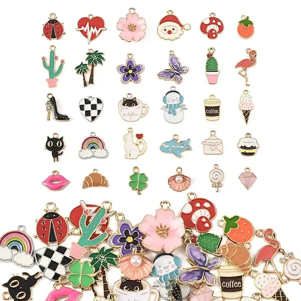 30Pcs 30 Styles Alloy Enamel Pendants
