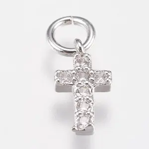 Brass Micro Pave Cubic Zirconia Tiny Cross Charms