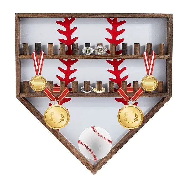 Baseball Theme Wood Wall Mounted Finger Ring Organizer Display Stands