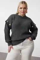 Trendyol Curve Anthracite Sleeves Removable Functional Knitwear Sweater