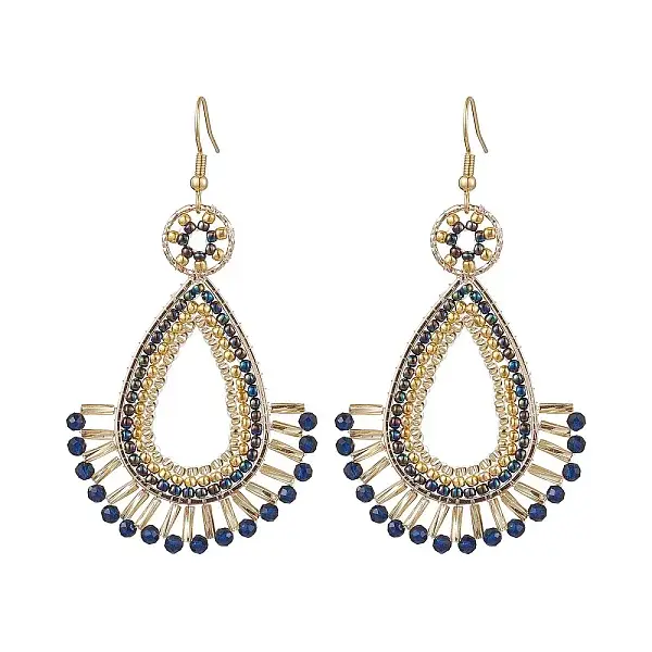 Handmade Seed Beads with Synthetic Blue Spinel Dangle Earrings