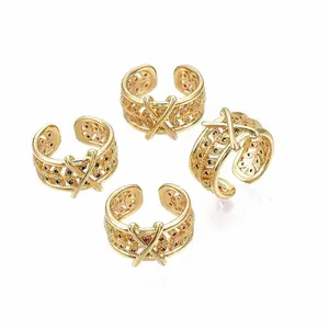 Golden Brass Initial X Cuff Ring