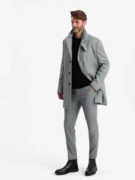 Ombre Patterned single-breasted men's coat with pockets - grey