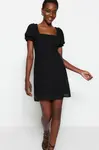 Trendyol Black Straight Cut Mini Woven Chiffon Lined Square Collar Woven Dress