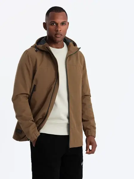 Ombre Men's lightweight storm jacket with hood - brown