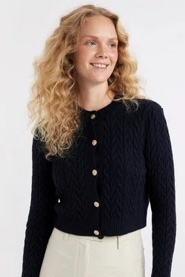 DEFACTO Regular Fit Crew Neck Hair Knitting Patterned Buttoned Knitwear Cardigan