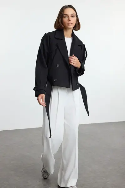 Trendyol Black Soft Textured Seasonal Short Oversize Cashmere Jacket Coat