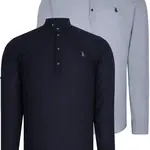 DOUBLE SET G783 DEWBERRY JUDGE COLLAR SHIRT-NAVY BLUE - GREY