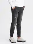 Ombre Men's JOGGER denim pants with rubbing - black